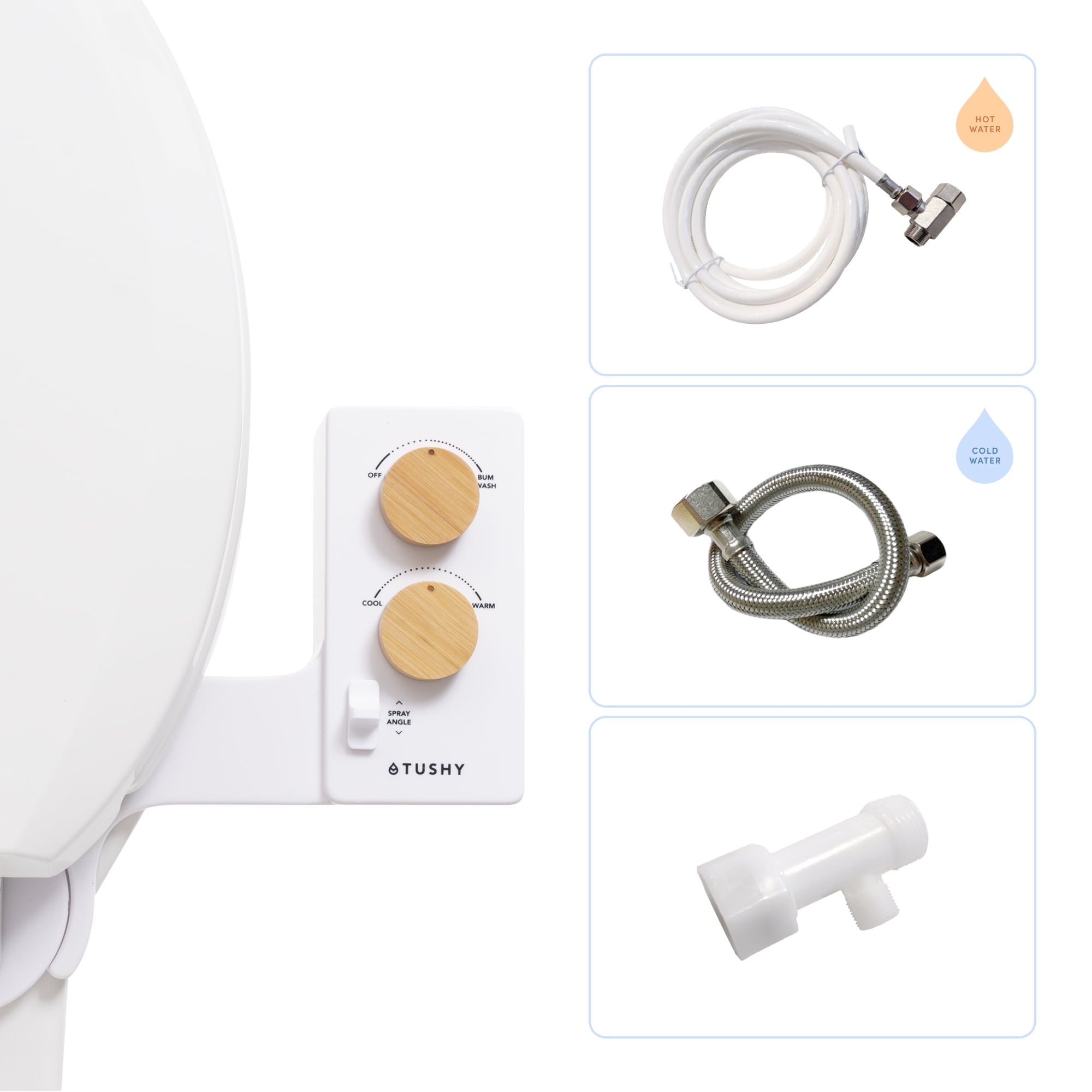 White Bamboo Adjustable Water Temperature Bidet Attachment