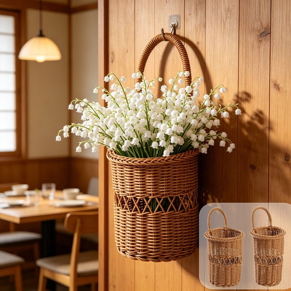 Tusihei 2Pcs Woven Wall Baskets, Hanging Storage Basket, Multipurpose Storage Organizer Front Door Hanging for Home Kitchen Knives Forks Chopsticks Flowers Vegetables Fruits