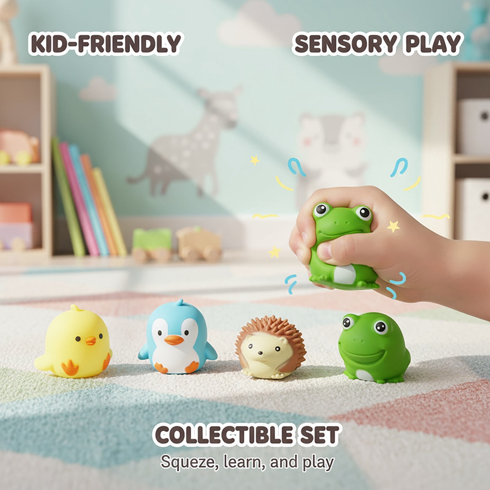 Tusihei 4Pcs Soft Fidget Squeeze Toys, Kawaii Sensory Squeeze Stress Relief Toys for Teens Adults, Cute and Fun Animal Stress Balls for Animal Birthday Party Favors