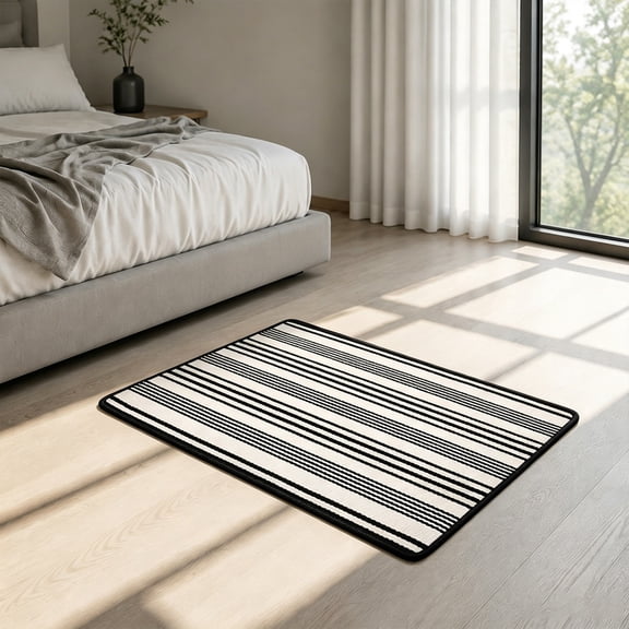 Tusihei Black White Striped Outdoor Rug, Soft Absorbent Nonslip Floor Mat, Modern Geometric Entryway Rug for Kitchen Bathroom Patio Farmhouse