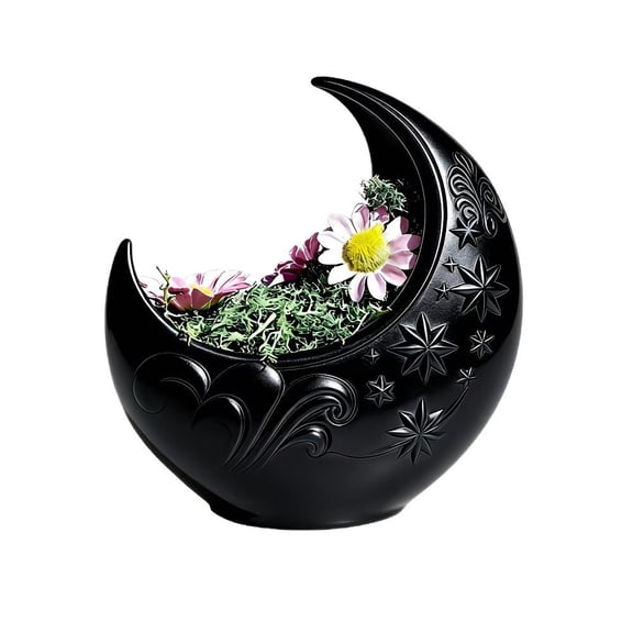 Tusihei Crescent Moon Shaped Planter, Starry Sky Embossed Design Decorative Plant Pot, Desktop Planter Container for Office Home Decor