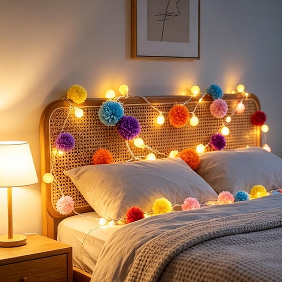 Tusihei Fuzzy Ball String Lights, 20 LED Battery Operated String Ball Lights, Colorful Warm White Globe Lights for Home Bedroom Holiday Event Decor