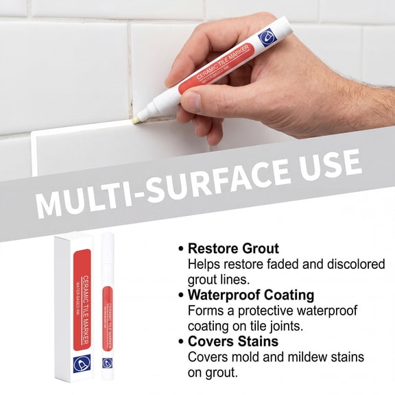 Tusihei Grout Pen Cream Tile Marker, Durable Waterproof Grout Paint Pen, Tile Grout Colorant and Sealer Pen for Bathroom, Shower, Kitchen