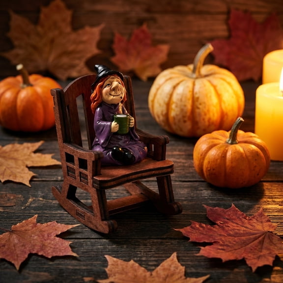 Tusihei Halloween Desktop Decoration, Witch Ghost Rocking Chair, Gothic Resin Halloween Figurine Collectible Statue for Home Living Room Desktop Display