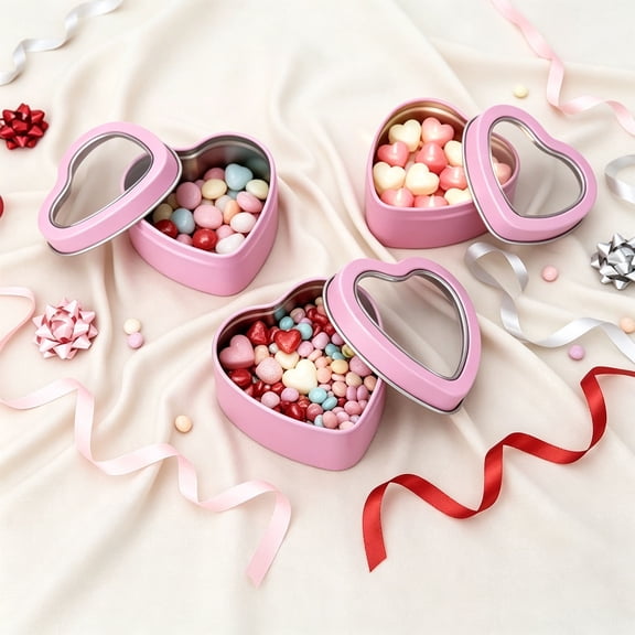 Tusihei Heart-Shaped Metal Tin, Empty Heart Shaped Candy Box, Reusable Jewelry Gift Packaging Container for Valentine Wedding Party Favor Storage