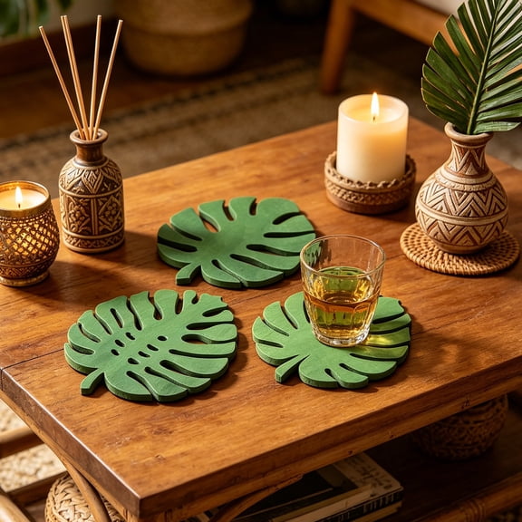 Tusihei Heat-Resistant Trivets, 3 PCS Turtle Leaf Design Wooden Cup Mats, Tabletops Pot Holders for Kitchen Counter Restaurants Beverage Decor