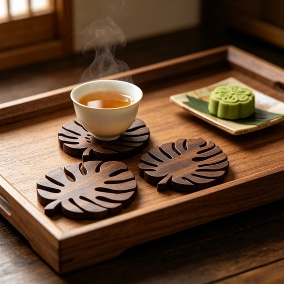 Tusihei Heat-Resistant Trivets, 3 PCS Turtle Leaf Design Wooden Cup Mats, Tabletops Pot Holders for Kitchen Counter Restaurants Beverage Decor