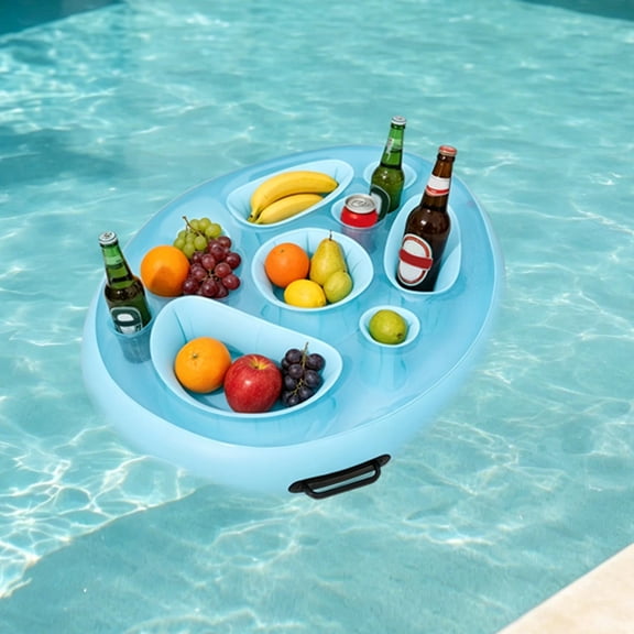 Tusihei Inflatable Floating Drink Holder, Large Capacity Ice Tray Bar Floating Table with Cup Holders for Pool, Beer, Wine, Snacks and Pool Parties