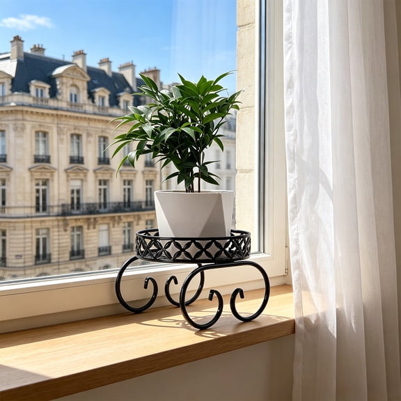 Tusihei Ironwork Flower Stand, Simple Geometric Mental Flower Stand, Black Creative Green Plants Storage Rack for Living Room Balcony Coffee Table Window Sill