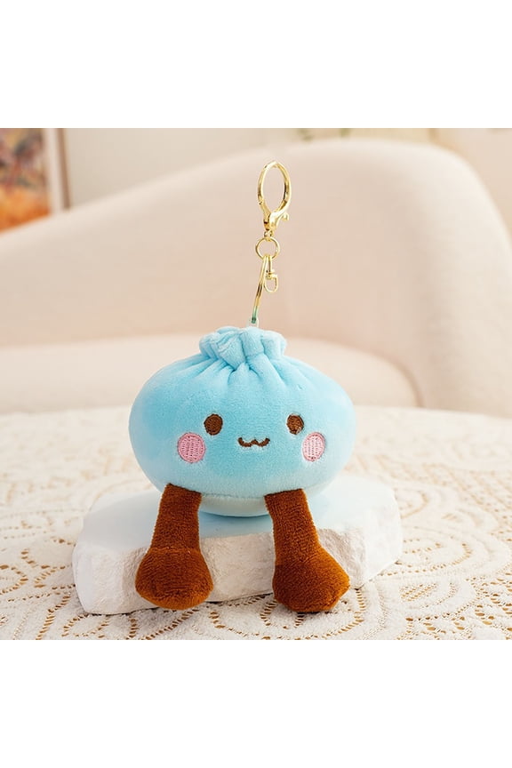 Kawaii Dumpling Plush Keychain, Cute Steamed Bun Bag Pendant with Adorable Face, Soft Plush Key Ring with Metal Clasp and Chain for Backpack Purse Keys