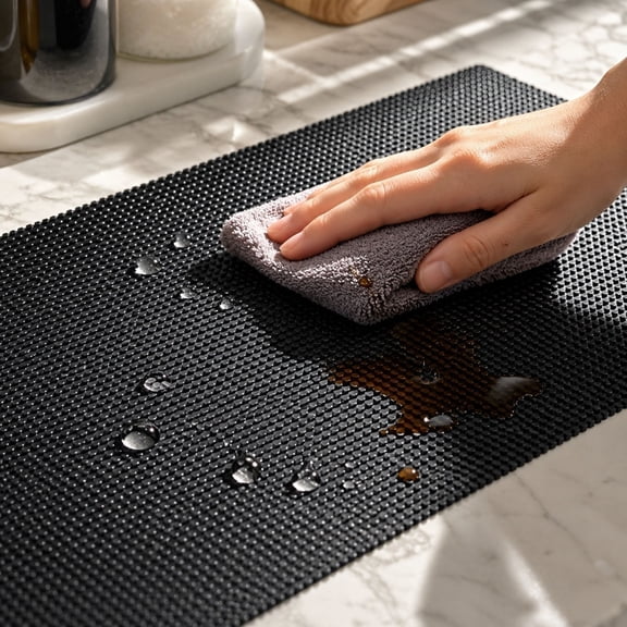 Tusihei Non-Slip Shelf Liner Mat, No Adhesive Double Side Washable Plastic Cabinet Liners, Easy to Cut Small Square Grid Pattern Shelving Liner for Cabinets Shoe Cabinets Drawers