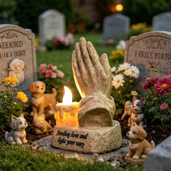 Tusihei Prayer Hand Sculpture Candle, Resin Religious Decorative Ornament with Led Light, Warm And Cozy Decorative Sculpture for Home Temple Reflection Deck Spiritual Awareness