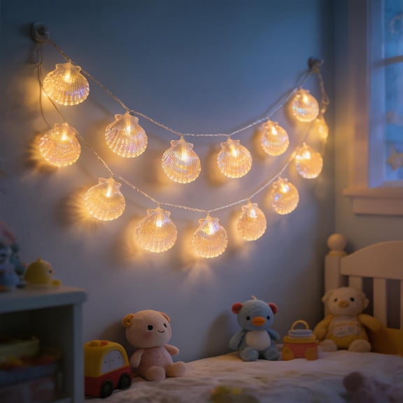 Tusihei Shell String Lights, Warmth Shine Waterproof LED String Lights, Beach Theme Party Decorative Lights for Home Bedroom Garden