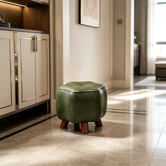 Tusihei Small Household Stool, Wooden Footstools with Upholstered, Sturdy Long-Lasting Waterproof Solid Low Stool for Living Room, Bedroom, Entry