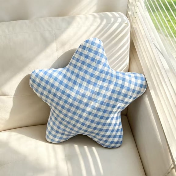 Tusihei Star Shaped Pillow, Checkered Pattern Plush Decorative Throw Pillow, Cute Aesthetic Soft Lumbar Support Cushion for Bedroom Living Room Sofa Decor