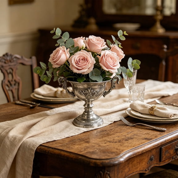 Tusihei Vintage Flower Vase, Distressed Iron Flower Vase, Silver Urn Table Centerpiece Vase with Handles for Wedding Centerpieces Home Floral