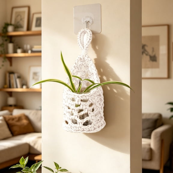 Tusihei Wall Hanging Plant Holder, Handmade Macrame Small Boho Woven Rope Planter Basket, Wall Mount Crochet Pocket Hanger for Home Decor