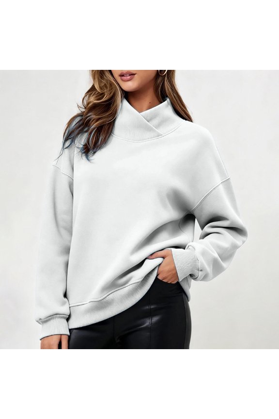 Women Fall Winter Long Sleeve Oversized Sweatshirts Wrap Mock Turtleneck Pullover Sweater Casual Daily Streetwear Tops, Gray 2XL