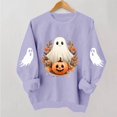 thumbnail image 1 of Tusihei Women Halloween Long Sleeve Cute Graphic Casual Pullover Tops Sweater Fall Winter Outfits, Purple M, 1 of 5