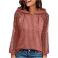 thumbnail image 1 of Tusihei Women Hooded Lace Knitted Long Sleeve Pullover Sweater Drawstring Lightweight Casual Tunic Tops Fall Spring Fashion Pullovers Blouses, Watermelon Red L, 1 of 7