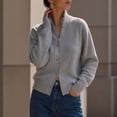 thumbnail image 1 of Tusihei Women Knit Zipper Up Cardigan Stand Collar Long Sleeve Sweater Jacket Daily Autumn Outerwear, Gray XL, 1 of 6