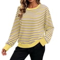 thumbnail image 1 of Tusihei Women Long Sleeve Crewneck Oversized Striped Sweater Casual Loose Fit Pullover Tops Comfortable Fashion Shirts for Women Daily Wear, Yellow 2XL, 1 of 8