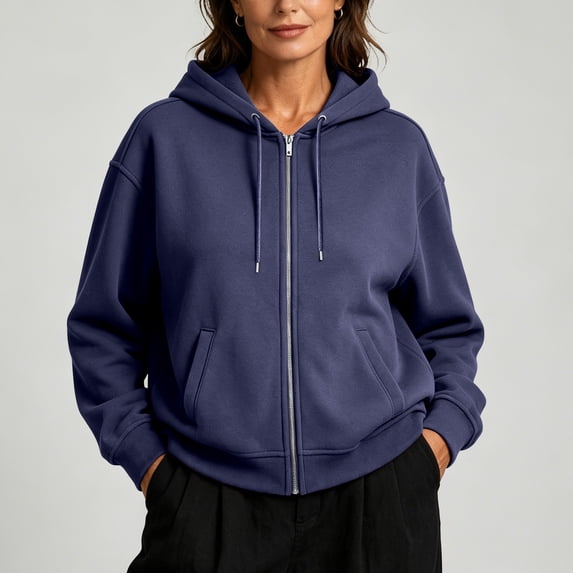 Tusihei Women Oversized Zip Up Hoodie Casual Pullover Tops Sweatshirts with Pockets Loose Fit Fall Winter Outfits Warm Streetwear Basic Jacket Coats, Navy XL