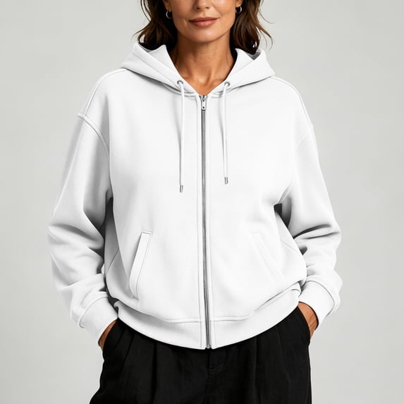 Tusihei Women Oversized Zip Up Hoodie Casual Pullover Tops Sweatshirts with Pockets Loose Fit Fall Winter Outfits Warm Streetwear Basic Jacket Coats, White L