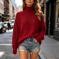 thumbnail image 1 of Tusihei Women Turtleneck Cable Knit Sweater Loose Oversized Chunky Pullover Casual Warm Long Sleeve Fall Winter Top, Wine 3XL, 1 of 5