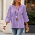 thumbnail image 1 of Tusihei Women V Neck 3/4 Sleeve Casual Tops Loose Fit Boho Pullover Tee Solid Basic Comfy Summer Fall Outfits Beach Blouse, Purple L, 1 of 8