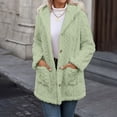 thumbnail image 1 of Tusihei Women's Collared Hooded Long Sleeve Fuzzy Coat Warm Button Down Cardigan Outerwear Casual Fall Winter Solid Sweater Jacket, Green L, 1 of 8