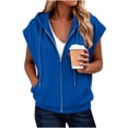 thumbnail image 1 of Tusihei Women's Sleeveless Zip Up Hoodies Loose Fit Lightweight Casual Sweatshirts Solid Basic Trendy Outfit Summer Layering Workout Lounge Top, Blue 2XL, 1 of 7