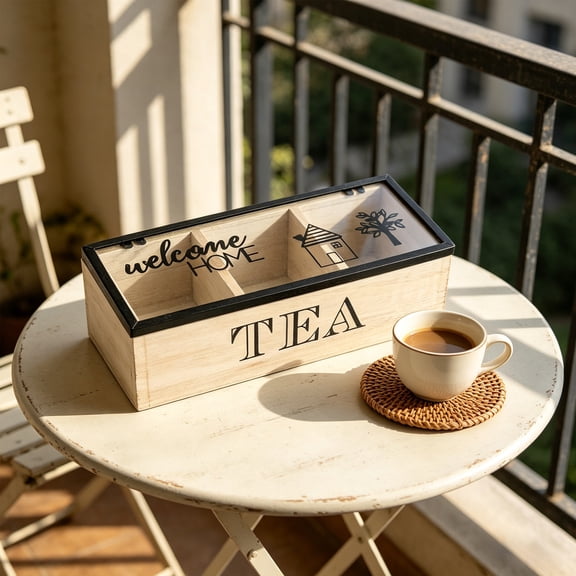 Tusihei Wooden Tea Storage Box, Divided Compartment Organizer with Lid and Clear Top Window, Multi-Functional Storage Box Tea Bag Holder for Home Cabinet, Office Pantry