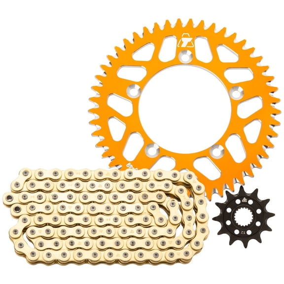 Tusk 21527001839914-9abbbd Chain and Sprocket Kit - Aluminum Rear/Gold X-Ring Chain Orange Rear Sprocket For GASGAS MC 350F 2024-2025