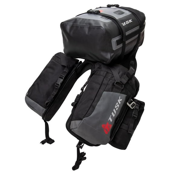 Tusk Excursion Rackless Luggage System w/Small Dry Duffel & Bottle Holders Standard Heat Shield Black/Grey For Yamaha TENERE 700 2021-2024