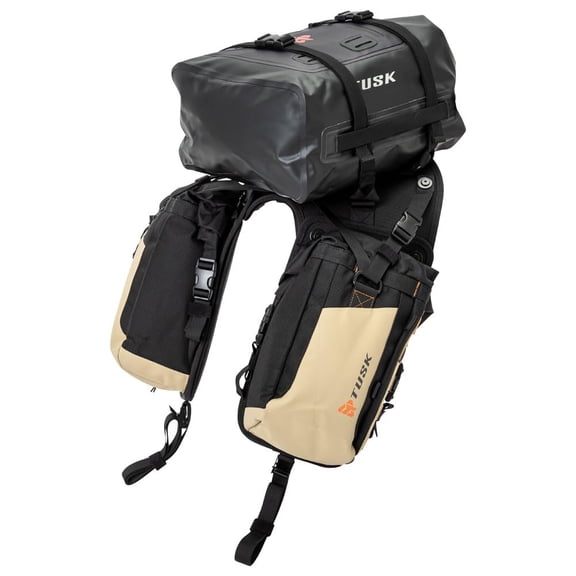 Tusk Excursion Rackless Luggage System w/ Small Dry Duffel Tail Bag KTM/Husky 690-701 Heat Shield Black/Tan For KTM 690 ENDURO R 2019-2024