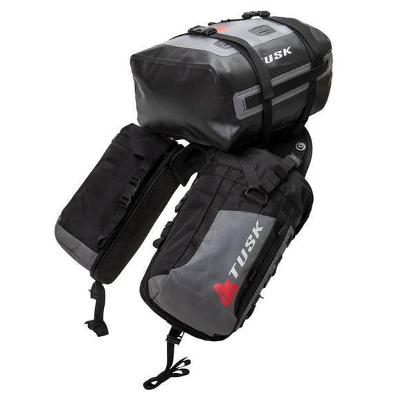 Tusk Excursion Rackless Luggage System w/ Small Dry Duffel Tail Bag Standard Heat Shield Black/Grey For BMW F900GS 2024