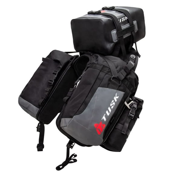 Tusk Excursion Rackless Luggage System w/X-Small Dry Duffel & Bottle Holders Standard Heat Shield Black/Grey For KTM 890 Adventure R Rally 2021,2024
