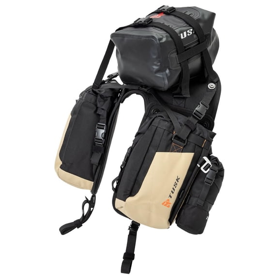 Tusk Excursion Rackless Luggage System w/X-Small Dry Duffel & Bottle Holders Standard Heat Shield Black/Tan For Honda CRF450RL 2021-2024