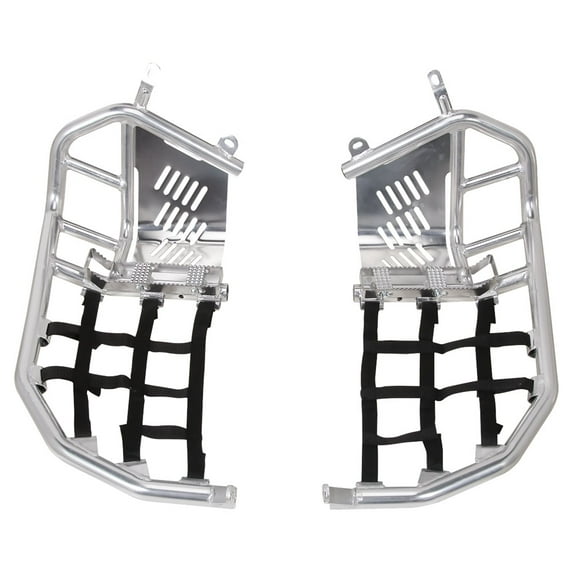 Tusk Foot Peg Nerf Bars With Heel Guards Silver With Black Webbing For YAMAHA RAPTOR 700R 2013-2021