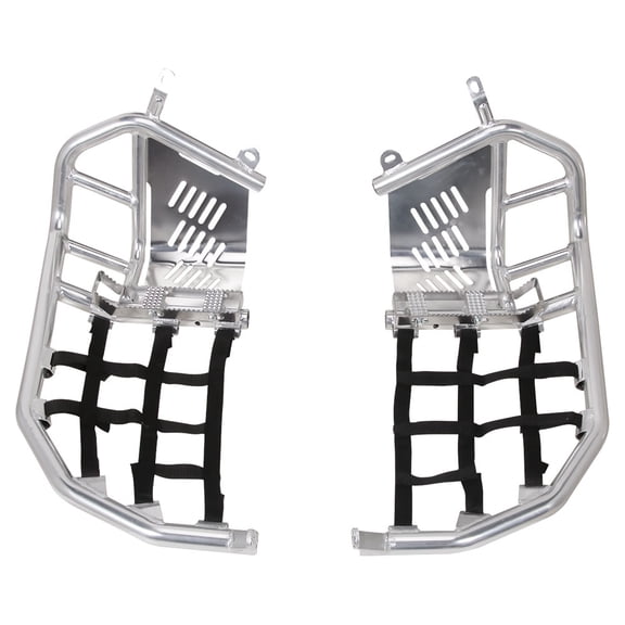 Tusk Foot Peg Nerf Bars With Heel Guards Silver With Black Webbing - Fits: Yamaha RAPTOR 700 2006-2019