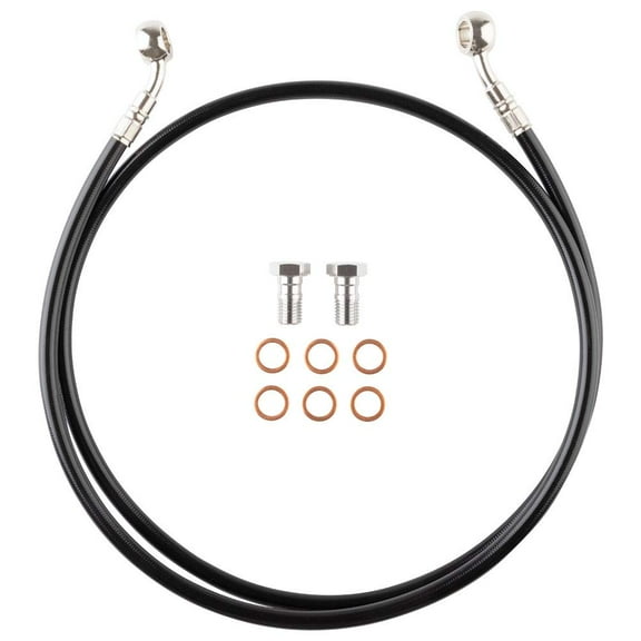 Tusk Front Motorcycle Steel Braided Brake Line Standard Length Black Compatible with Kawasaki KLR650 1987-2007