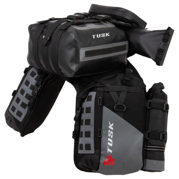 Tusk Highland X2 Rackless Luggage System w/Small Dry Duffel/Large Bottle Holders Standard Heat Shield Black/Grey For Honda CRF300L Rally 2021-2024