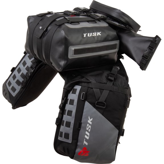 Tusk Highland X2 Rackless Luggage System w/Small Dry Duffel Tail Bag Standard Heat Shield Black/Grey For CFMOTO IBEX 800 S 2023-2024