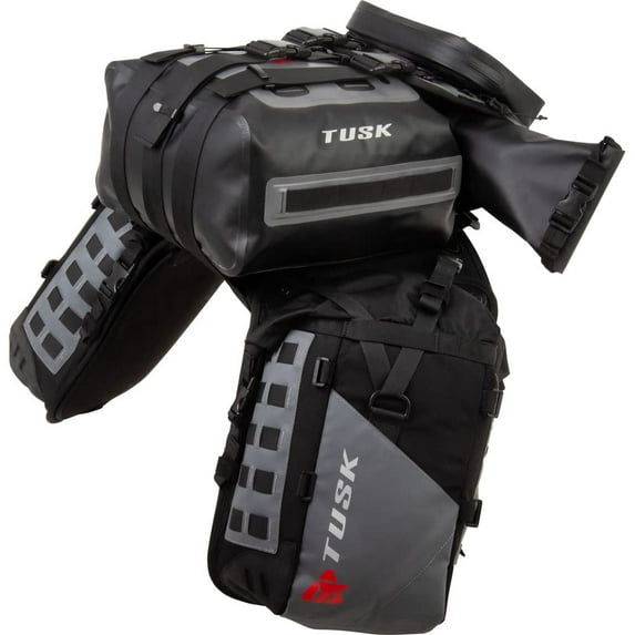 TUSK Highland X2 Rackless Luggage System w/Small Dry Duffel Tail Bag Standard Heat Shield Black/Grey for Honda XR150L 2023