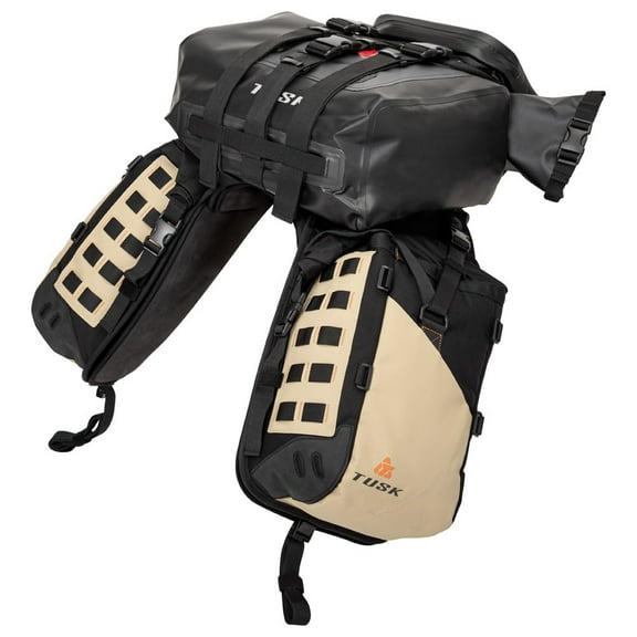 Tusk Highland X2 Rackless Luggage System w/Small Dry Duffel Tail Bag Standard Heat Shield Black/Tan For Suzuki DR-Z 400SM 2005-2009,2013-2024