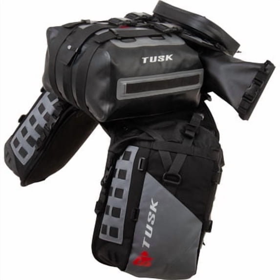 Tusk Highland X2 Rackless Luggage System w/Small Dry Duffel Tail Bag Standard Heat Shield Black/Grey For KTM 990 Adventure Baja 2013