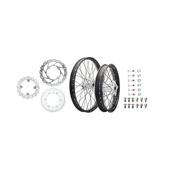 Tusk Impact Complete Front/Rear Wheel Package 1.60 X 21 / 2.15 X 18 Black Rim/Black Spoke/White Hub for Ktm 200 Sx 2003-2004
