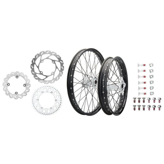 Tusk Impact Complete Front/Rear Wheel Package 1.60 X 21 / 2.15 X 18 Black Rim/Black Spoke/White Hub for Gasgas Mc 450F Troy Lee Designs 2022