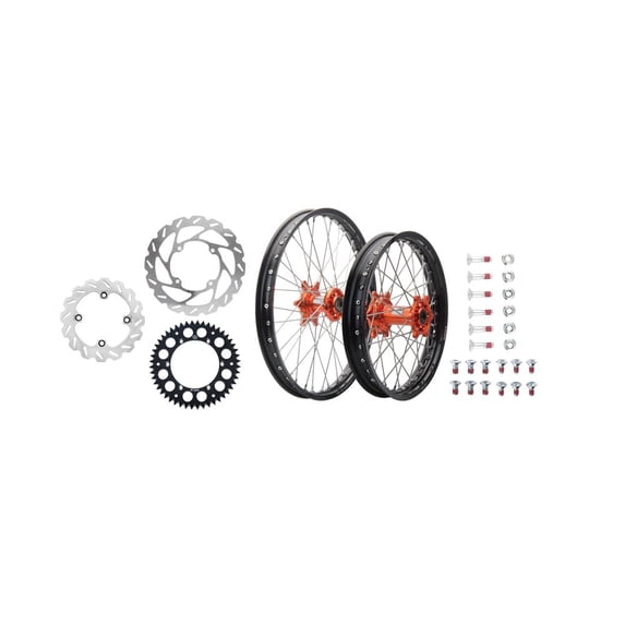 Tusk Impact Complete Front/Rear Wheel Package 1.60 x 21 / 2.15 x 18 Black Rim/Silver Spoke/Orange Hub For KTM 200 EXC 2003-2005